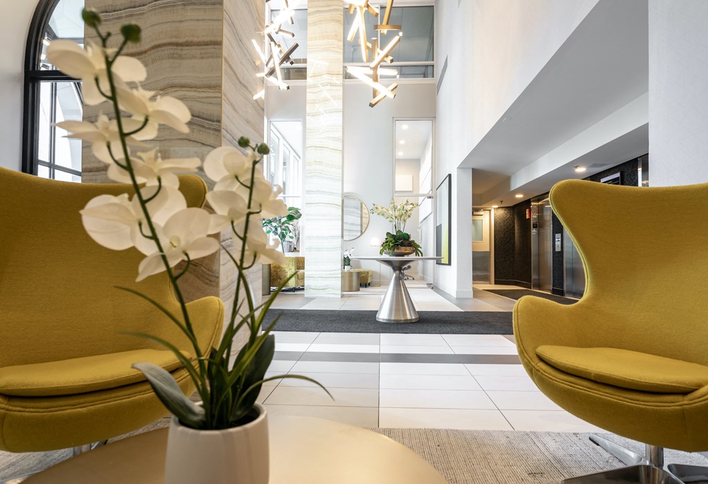 Luxurious lounge area in the lobby at 1250 Lasalle