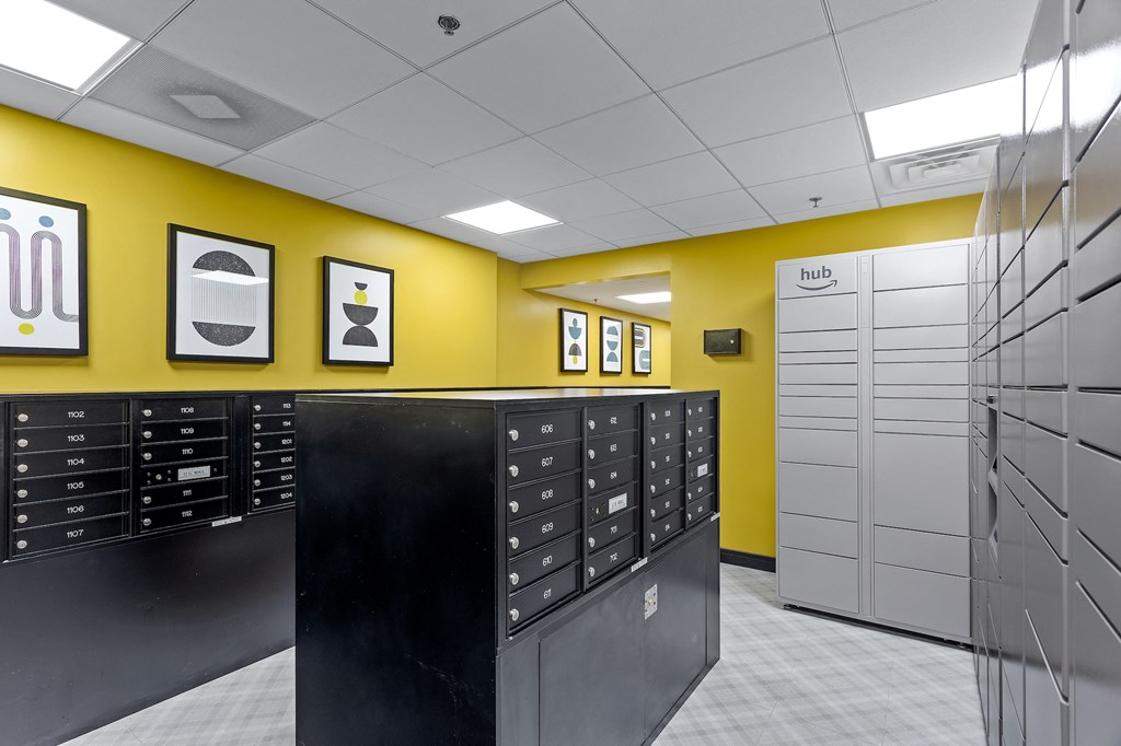 Updated Mail Room with black lockers at 1250 LaSalle, Chicago IL