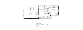 A floor plan for a property at 1325 E. 14th Ave, Unit #13, showing a living area, bedroom, kitchen, and bathroom.