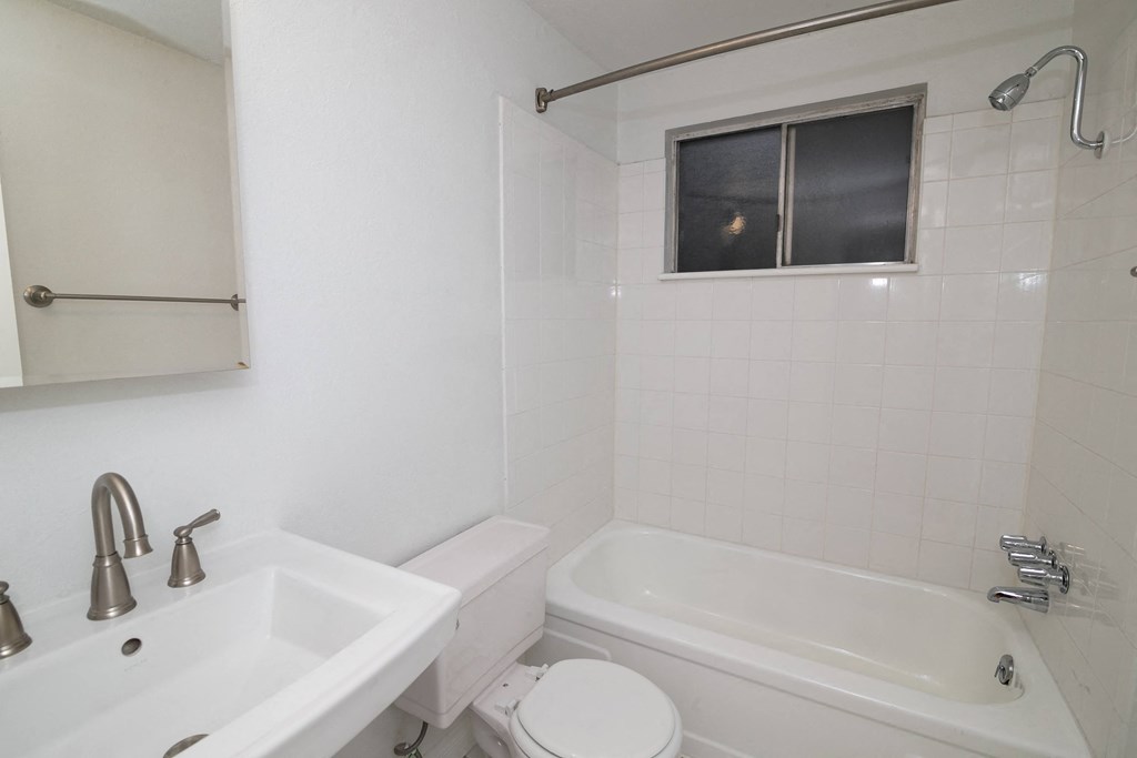 a bathroom with a sink and a toilet and a bath tub