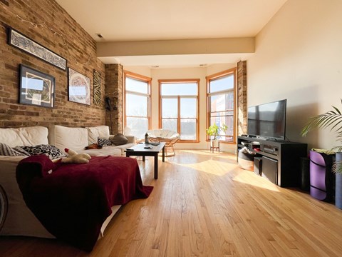 A living room with a red bedspread and a white couch.