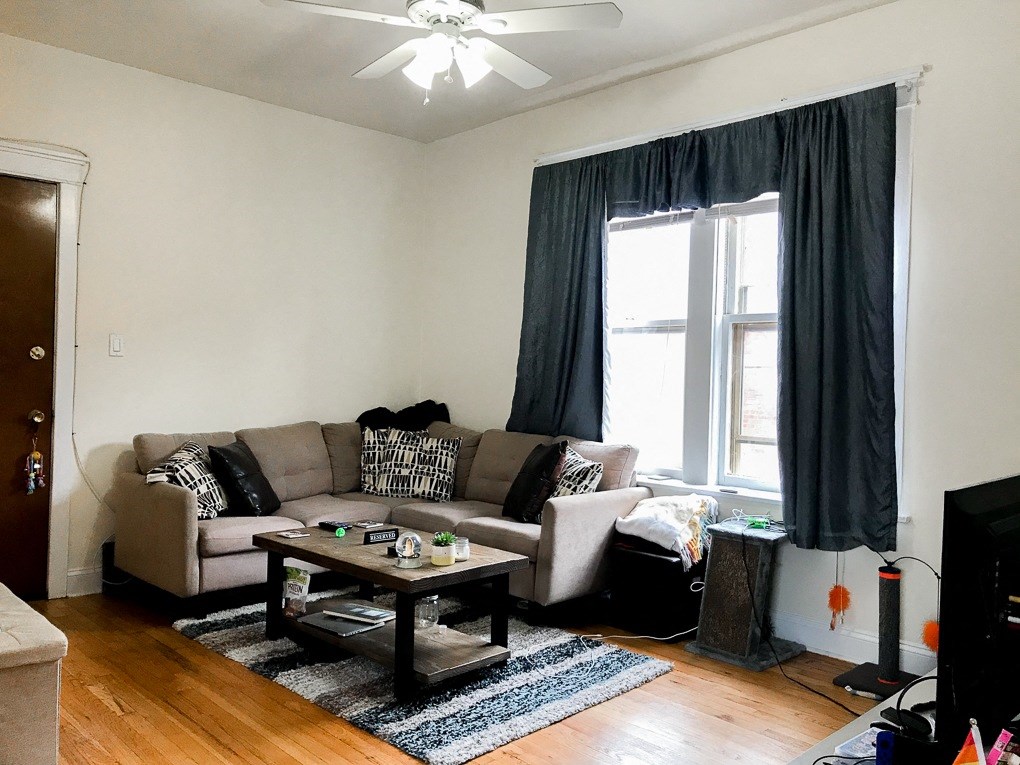 a living room with a couch and a coffee table
