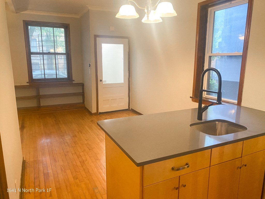 a view of the kitchen from the living room