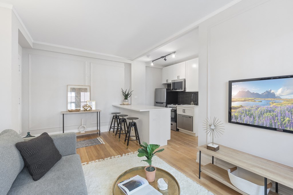 a living room with a couch and a coffee table