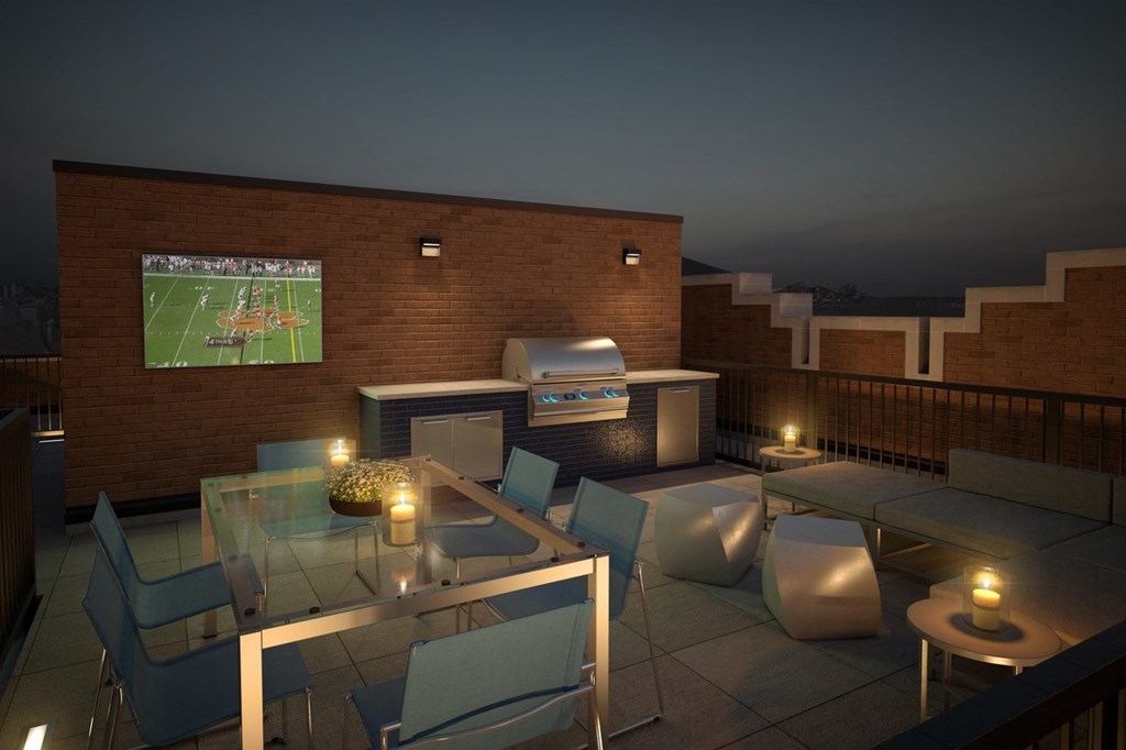roof deck with lounge seating and city views