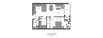 A floor plan of a one bedroom apartment with a bath.