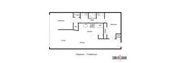 a floor plan of a studio apartment with a bedroom and a living room