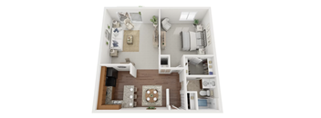 a 1 bedroom floor plan with a bathroom and a living room