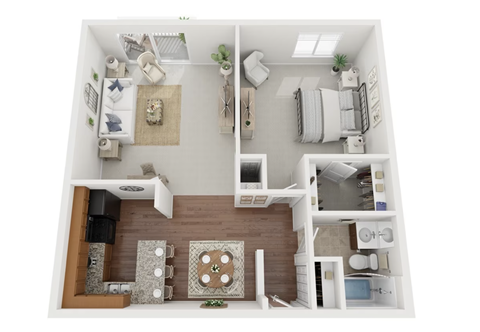 a 1 bedroom floor plan with a bathroom and a living room