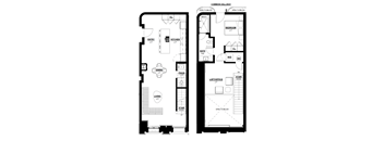 A floor plan of a two-story building with a common hallway.