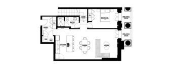 A black and white floor plan of a house with labeled rooms.