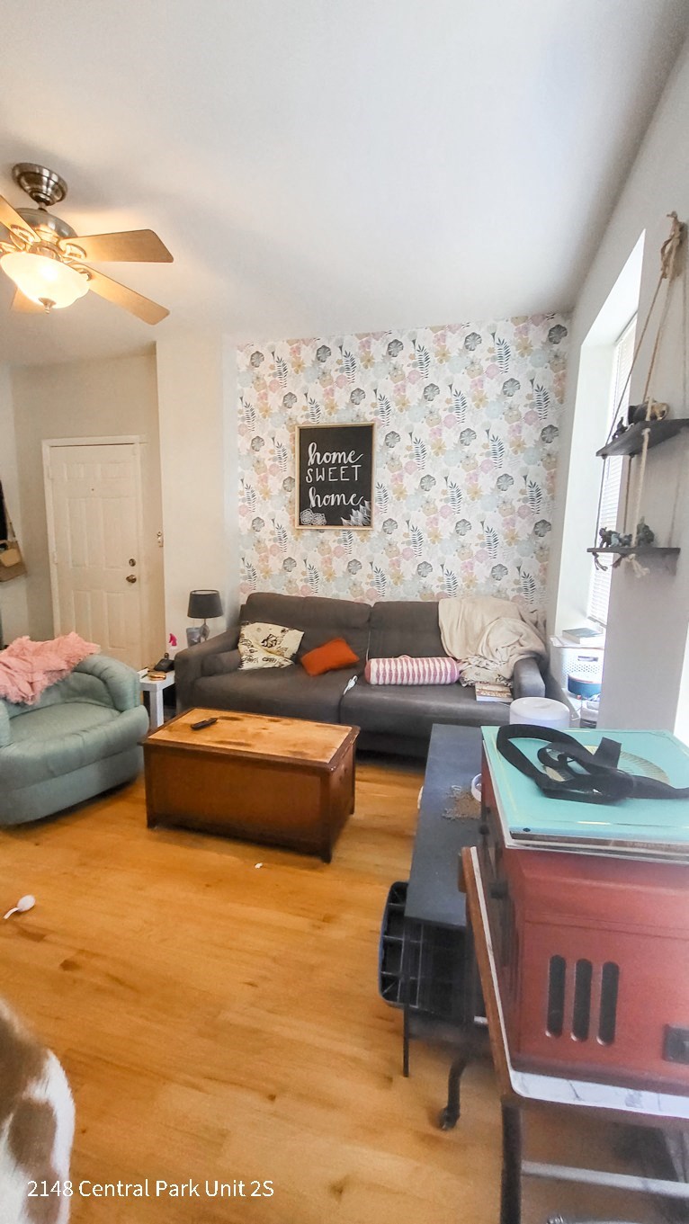 a living room with a couch and a table