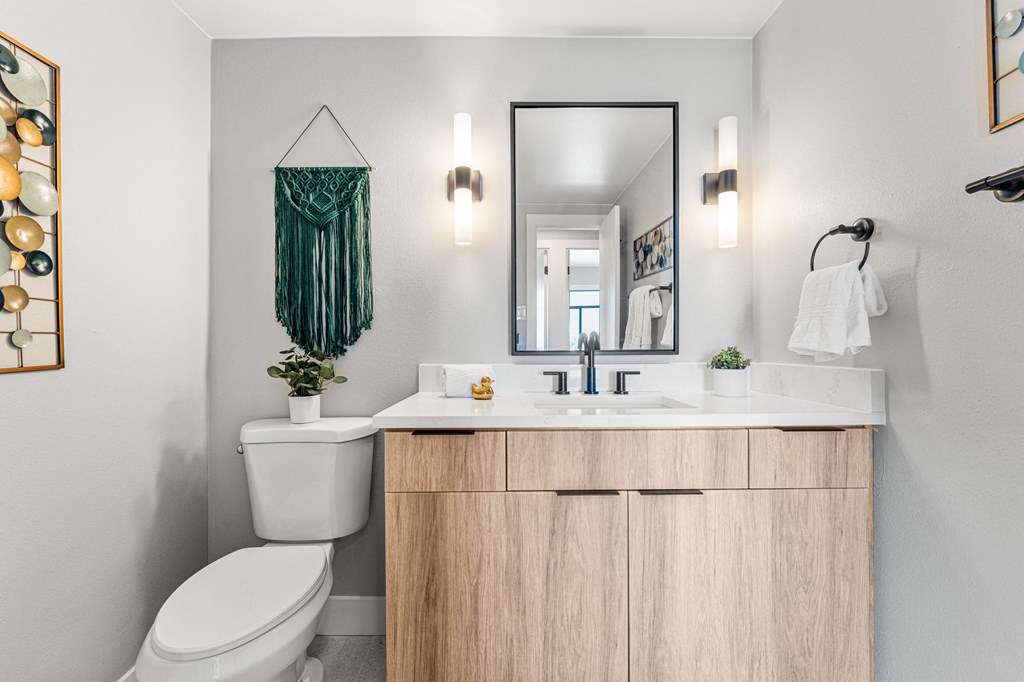 our apartments offer a bathroom with a toilet and a sink