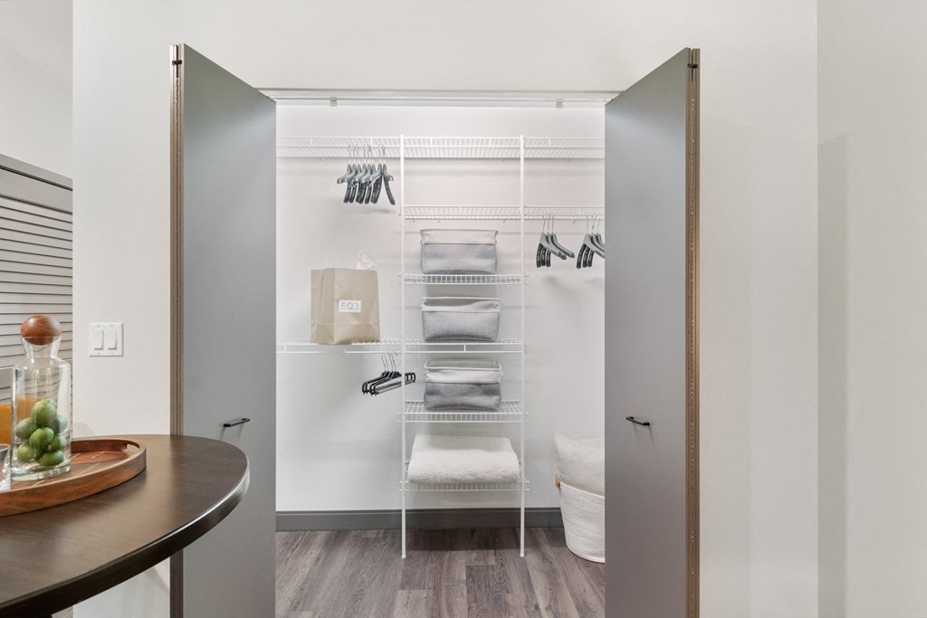 a walk in closet in a 555 waverly unit