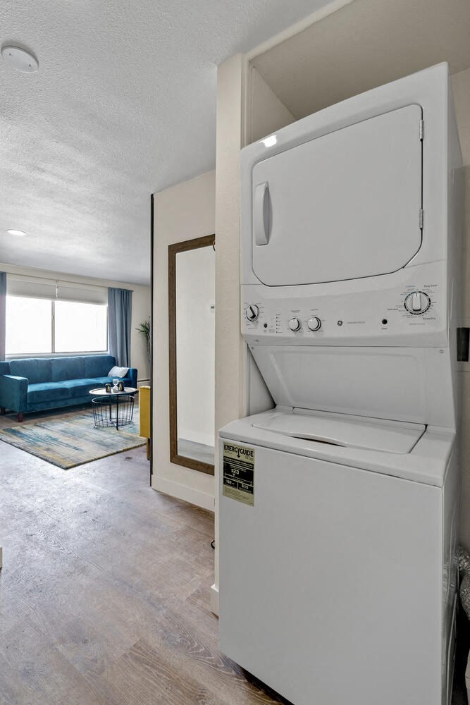 a washer and dryer in a room
