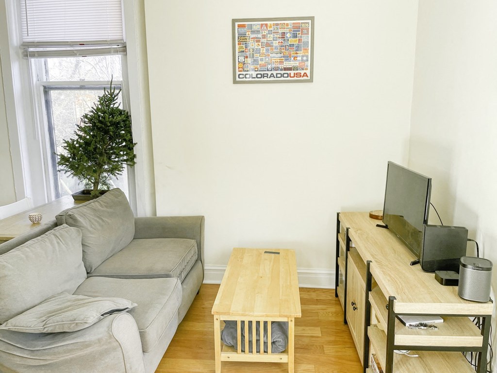 a living room with a couch and a coffee table