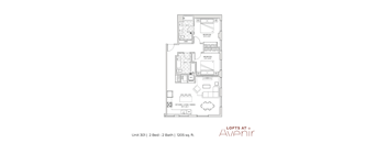 A floor plan of a 2 bedroom apartment with 2 bathrooms sized at 1205 square feet.