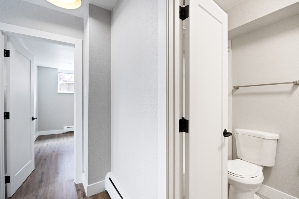 a bathroom with a toilet and a closet
