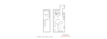 A floor plan of a one bedroom apartment with a bathroom and a living/dining room.