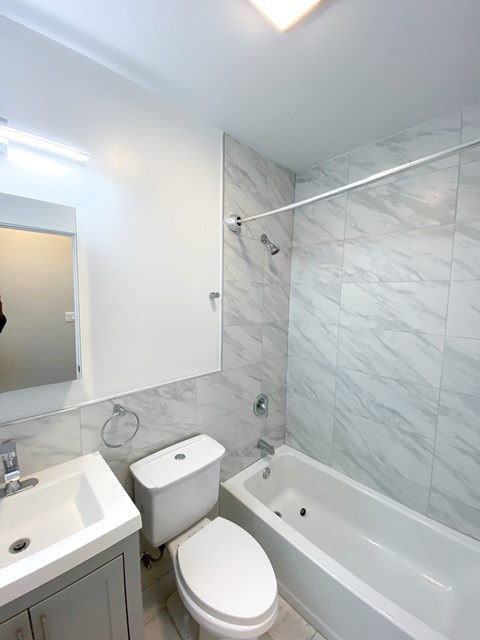 A white toilet sits next to a sink in a bathroom.