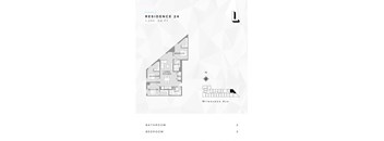 Generous three-bedroom, two-bathroom floor plan at L Logan Square Apartments, providing ample space for comfortable living and versatile accommodation options.