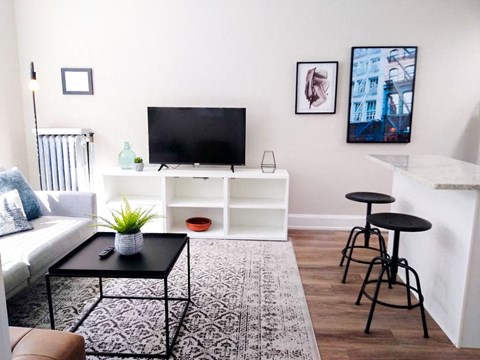 a living room with a couch and a television