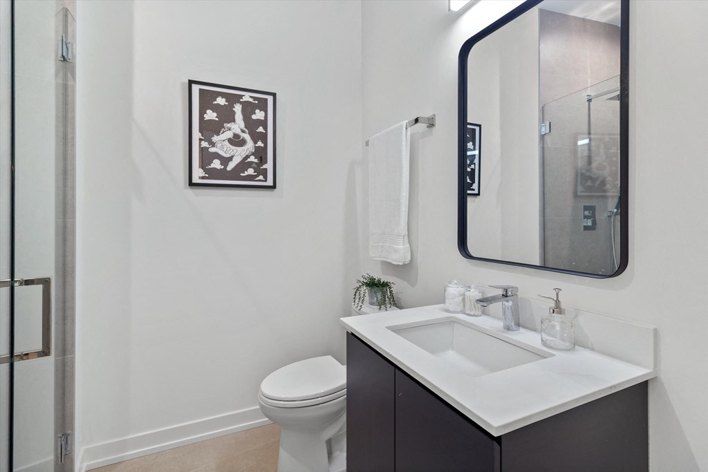 a bathroom with a sink and a toilet and a mirror
