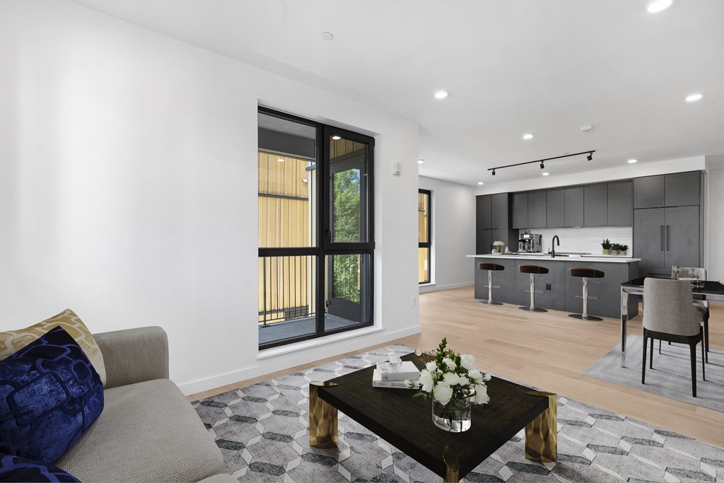 a living room with a couch and a coffee table