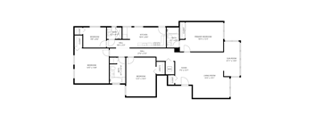 A floor plan of a house with a living room, dining room, kitchen, and multiple bedrooms.
