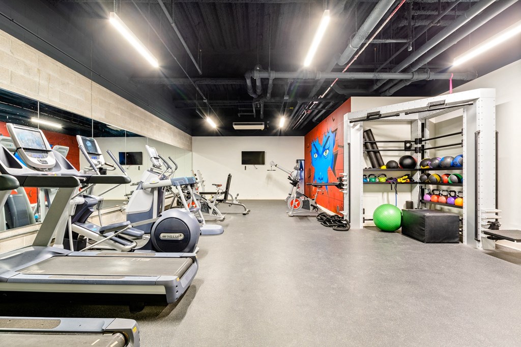 State-of-the-art fitness center with modern exercise equipment and ample space for workouts