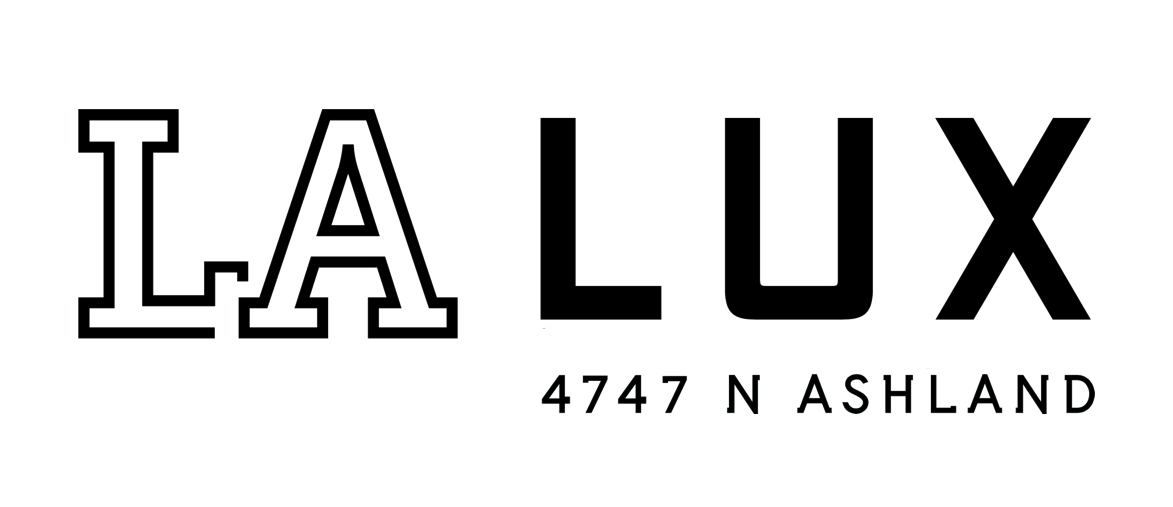 a black and green logo with the word lalux on a green background
