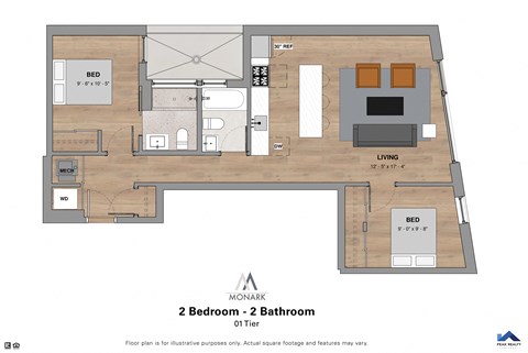 a floor plan of 2 bedroom 2 bathroom