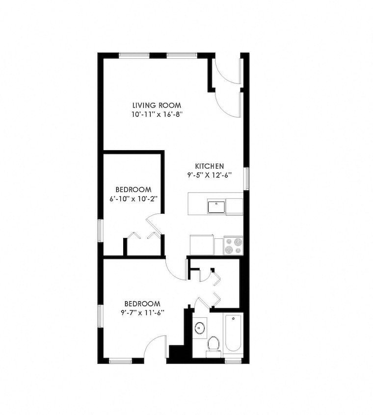 a floor plan of a 1 bedroom floor plan