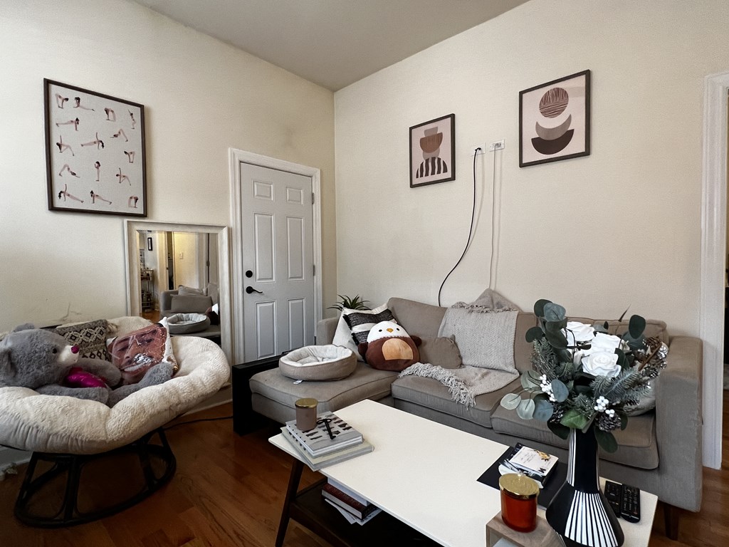 a living room with a couch and a coffee table