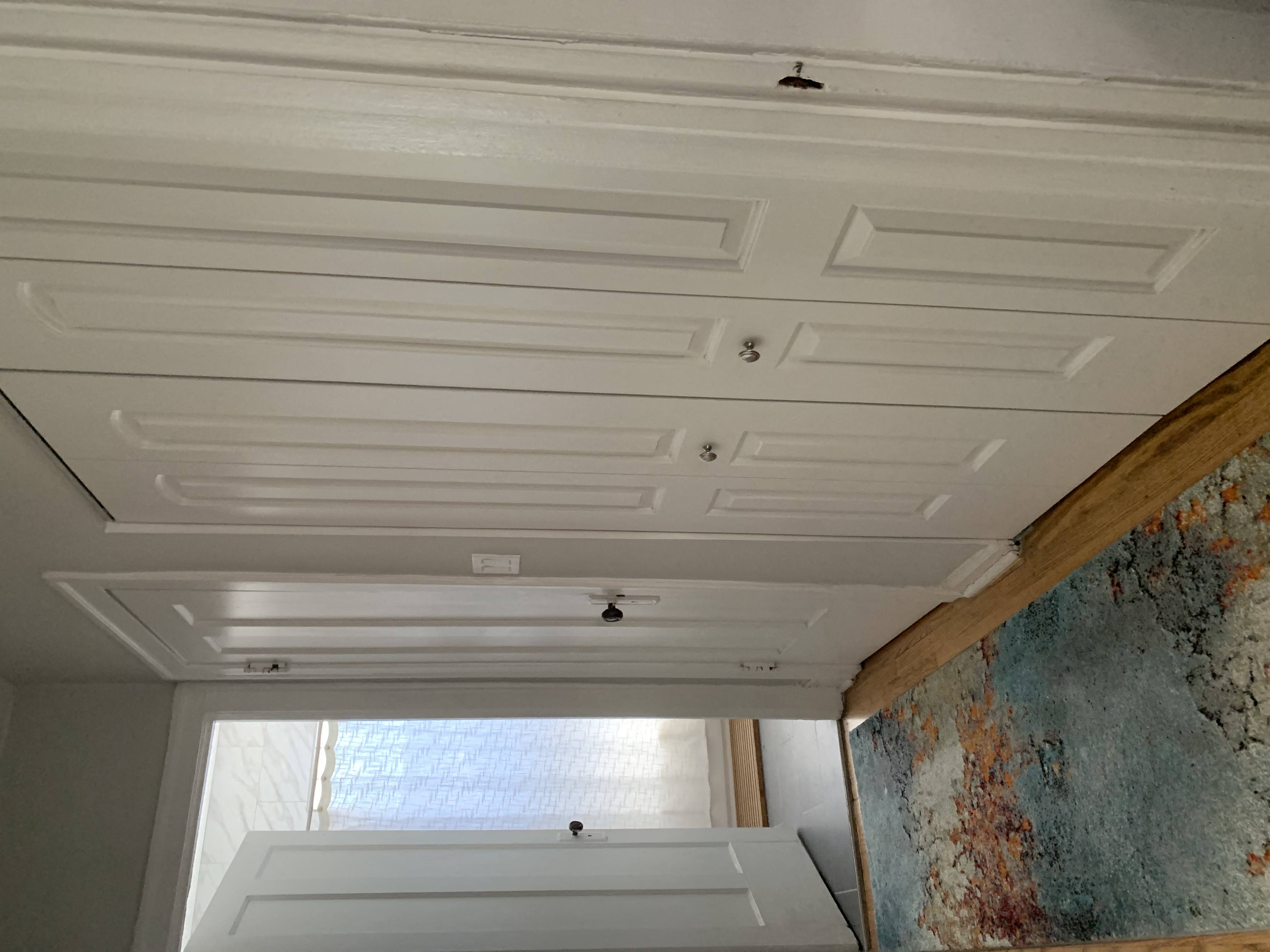 the ceiling in the bathroom is primed and ready to be painted