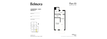 A floor plan for a 1 bathroom apartment at Belmora.