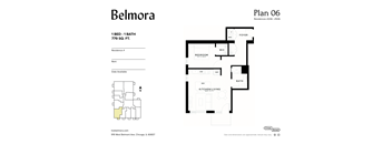 A floor plan for a 1 bedroom, 1 bathroom apartment sized at 779 square feet.
