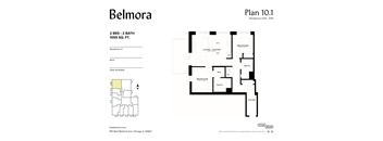 A floor plan for a 2 bedroom, 2 bath apartment at Belmora.