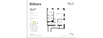 A floor plan for a 2 bedroom, 2 bath apartment at Belmora.