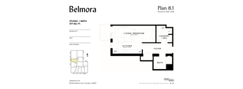 A floor plan for a 1 bathroom studio apartment.