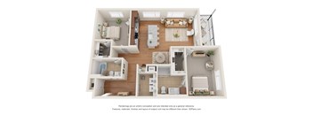 a 3d floor plan of a home with a bedroom and living room