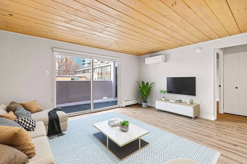 a living room with a couch and a coffee table