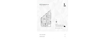 Spacious two-bedroom plus office, three-bathroom floor plan at L Logan Square Apartments, offering a flexible layout with ample room for living, working, and privacy.