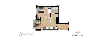 a floor plan of a small apartment with a balcony