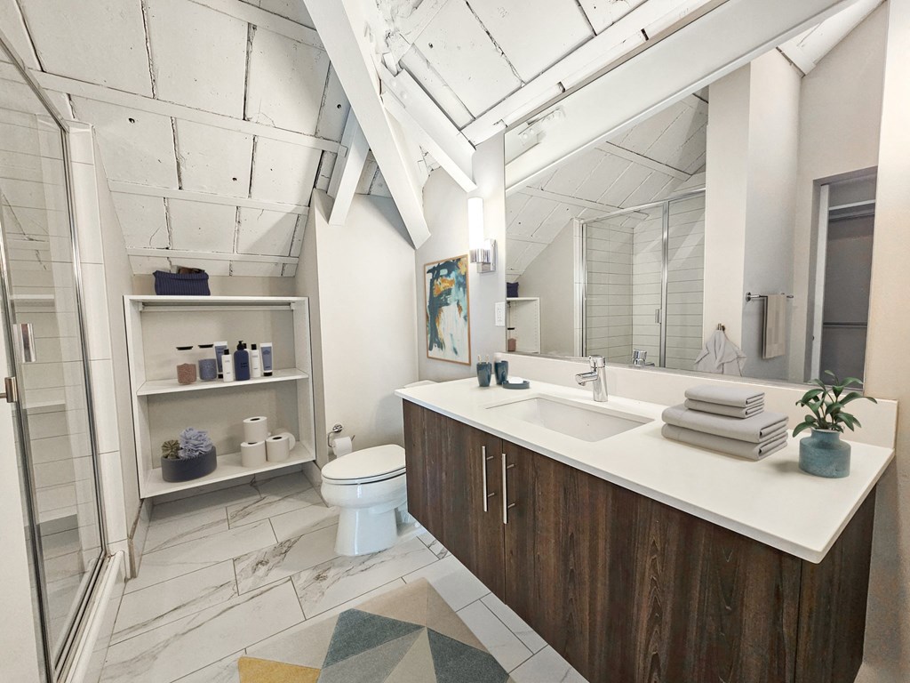 a bathroom with a sink and a toilet and a shower
