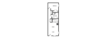 a floor plan of a small house with a kitchen and a living room