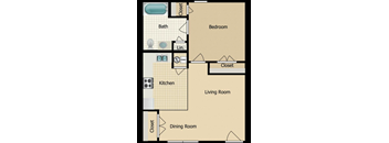 A diagram of a house layout with labeled rooms such as Bath, Bedroom, Kitchen, Living Room, and Dining Room.