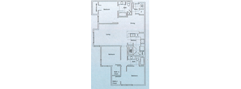 A floor plan of a house with labeled rooms such as Bedroom, Bath, Dining, Living, Kitchen, Entry, Walk-in Closet, and two closets.