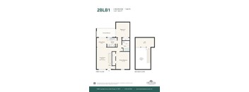 A floor plan for a 2 bedroom, 1 bath apartment.