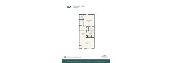 A floor plan for a 1 bedroom, 1 bath apartment.
